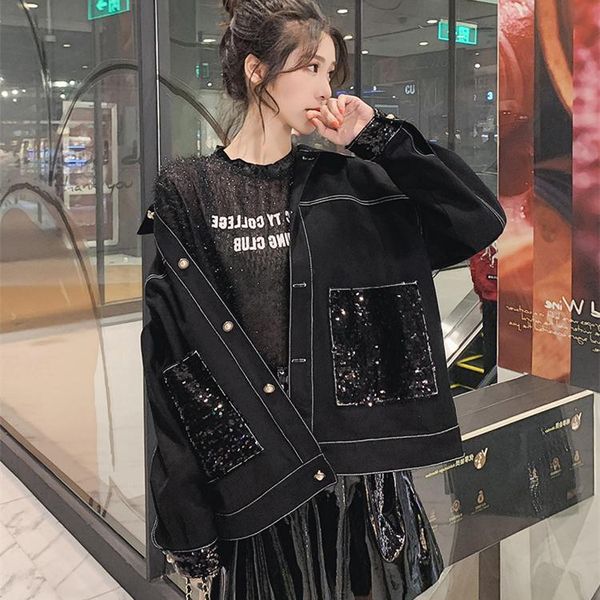 women's jackets autumn korea style handwork sequins denim jacket women pearl buttons black slim coats casual surcoats femme, Black;brown
women's jackets autumn korea style handwork sequins denim jacket women pearl buttons black slim coats casual surcoats femme, Black;brown