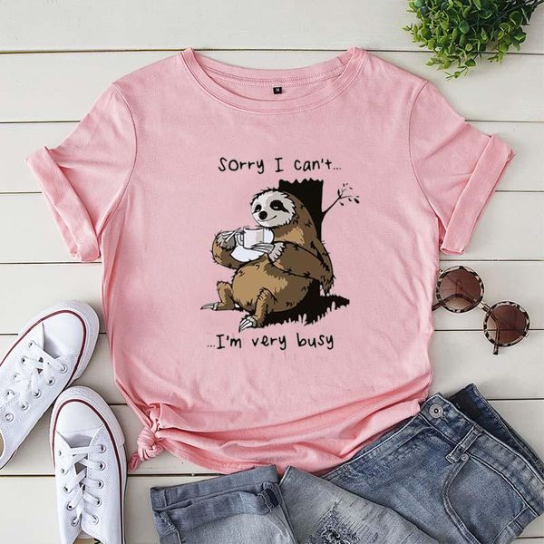 women's t-shirt sorry i can't i' very busy cute sloth cartoon women cotton short sleeve anime harajuku funny print tee shirt, White
women's t-shirt sorry i can't i' very busy cute sloth cartoon women cotton short sleeve anime harajuku funny print tee shirt, White
