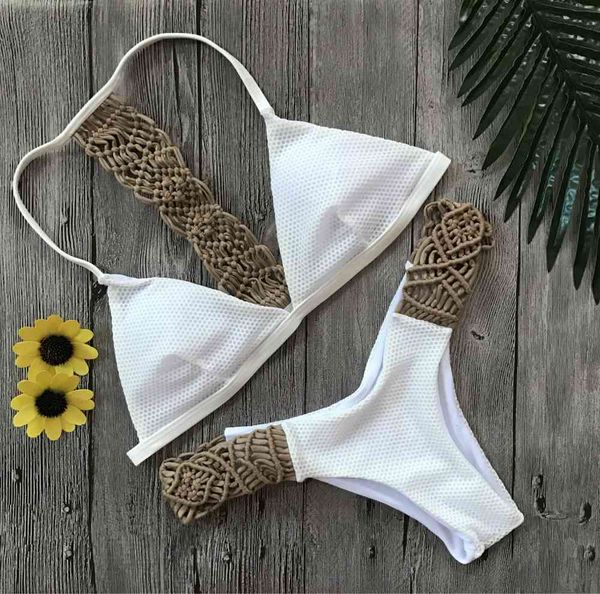 braided rope maillot de bain femme white swimwear women padded brazilian bikini, White;black
braided rope maillot de bain femme white swimwear women padded brazilian bikini, White;black