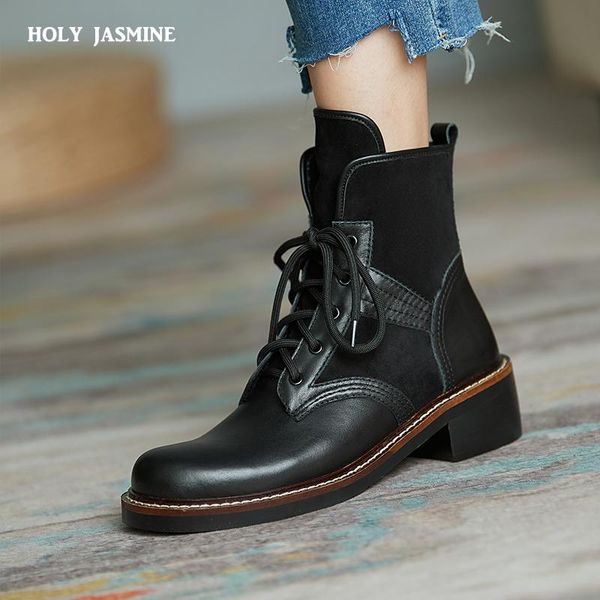 boots genuine leather women lace up square high heels 2021 autumn winter retro ankle fashion thick sole platform shoes, Black
boots genuine leather women lace up square high heels 2021 autumn winter retro ankle fashion thick sole platform shoes, Black