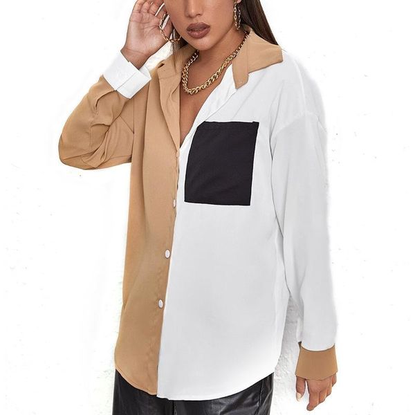 women's blouses & shirts 2021 spring summer women fashion long sleeve contrast color oversize loose casual pocket button blouse, White
women's blouses & shirts 2021 spring summer women fashion long sleeve contrast color oversize loose casual pocket button blouse, White