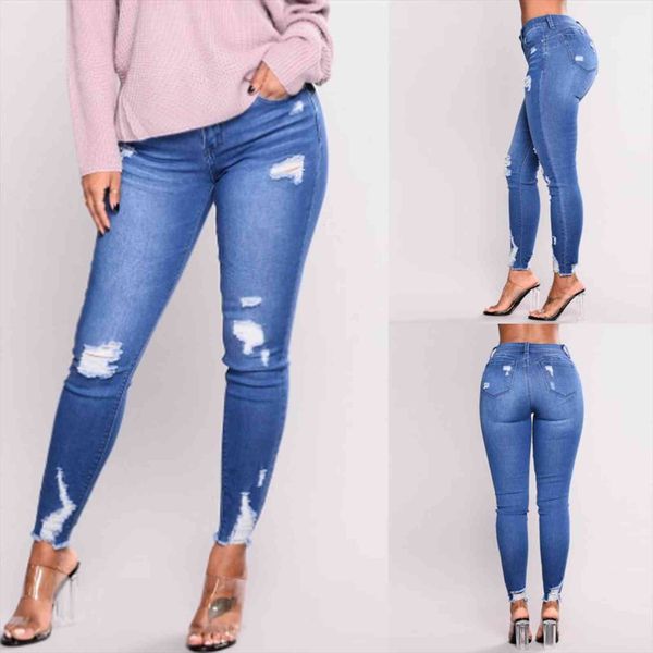 ladieshigh waist with holes in women jeans elasticity and small feet casual all seasons pants for, Blue
ladieshigh waist with holes in women jeans elasticity and small feet casual all seasons pants for, Blue