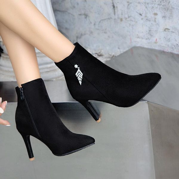 boots fashion ankle high heels pointed toe women pumps suede metal decoration winter woman shoes tricolor v5991 nfg8, Black
boots fashion ankle high heels pointed toe women pumps suede metal decoration winter woman shoes tricolor v5991 nfg8, Black