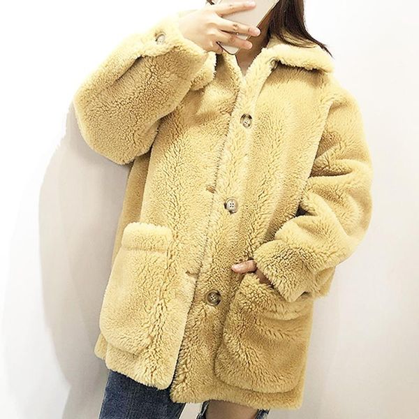 women's fur & faux yellow coat women shaggy streetwear autumn winter warm teddy female fashion coats jacket plus size, Black
women's fur & faux yellow coat women shaggy streetwear autumn winter warm teddy female fashion coats jacket plus size, Black