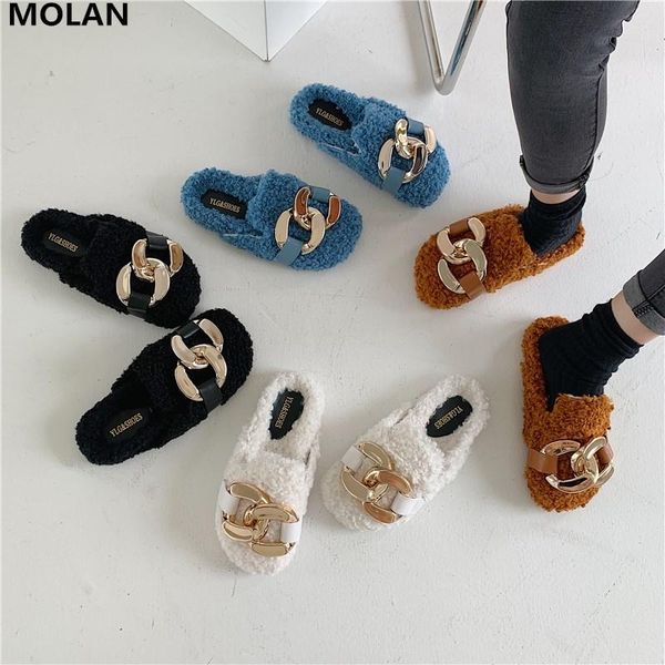 korean fashion 2021 autumn winter luxury golden chain soft wool hair fur slippers slip on loafers mules flip flops outside mujer, Black
korean fashion 2021 autumn winter luxury golden chain soft wool hair fur slippers slip on loafers mules flip flops outside mujer, Black