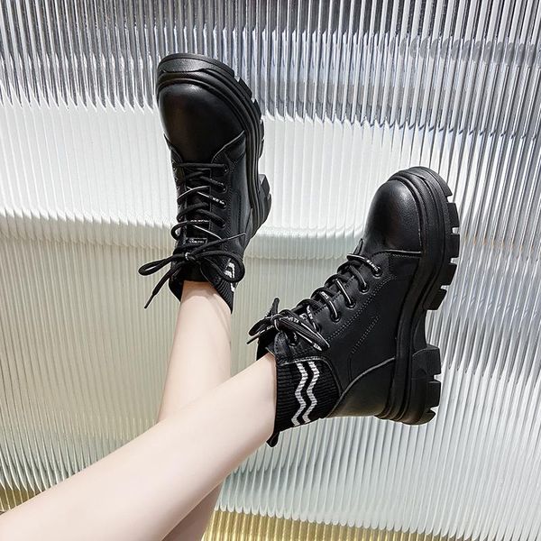 boots 2021 fashion socks women ankle leather platform punk woman chunky autumn winter lace casual shoes 35-40, Black
boots 2021 fashion socks women ankle leather platform punk woman chunky autumn winter lace casual shoes 35-40, Black