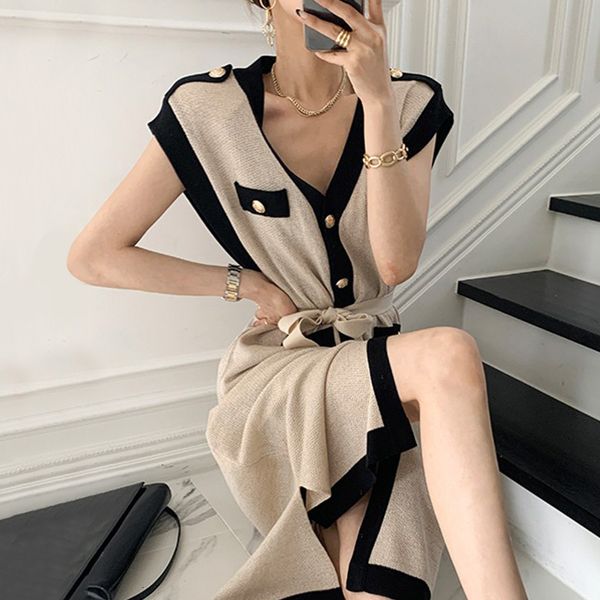casual dresses summer french v-neck metal single-breasted lace-up waist sleeveless slit knit dress zu8u, Black;gray
casual dresses summer french v-neck metal single-breasted lace-up waist sleeveless slit knit dress zu8u, Black;gray