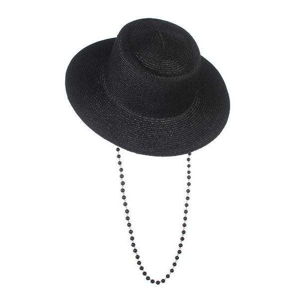 black cap female british straw hat fashion party flat with chain strap for woman street-style shooting paper wide brim hats, Blue;gray
black cap female british straw hat fashion party flat with chain strap for woman street-style shooting paper wide brim hats, Blue;gray