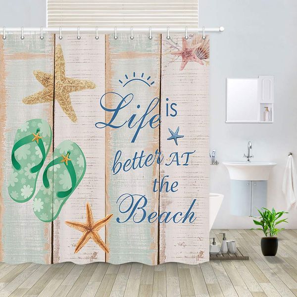 beach shower curtain, starfish flip flops and life is better at the beach word on rustic wooden board shower curtain, summer
beach shower curtain, starfish flip flops and life is better at the beach word on rustic wooden board shower curtain, summer