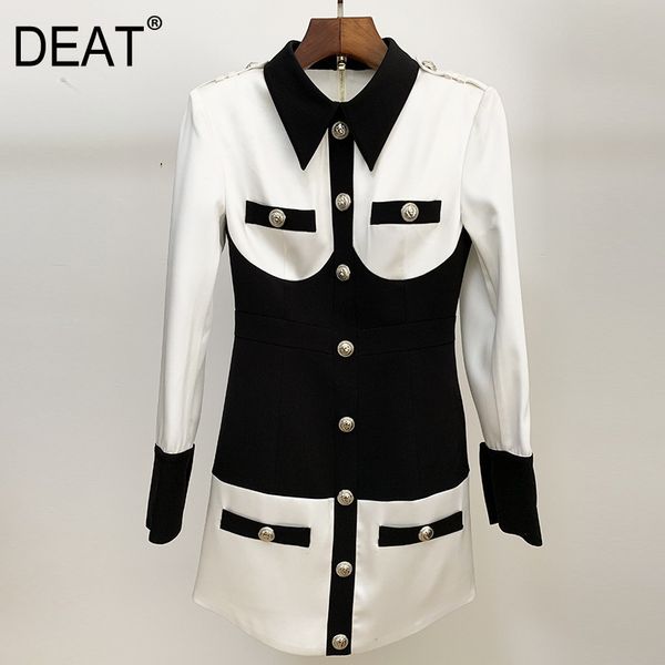 lapel collar color contrast balck and white single breasted satin bread hip dress high street mall goth spring gx432 210421, Black;gray
lapel collar color contrast balck and white single breasted satin bread hip dress high street mall goth spring gx432 210421, Black;gray
