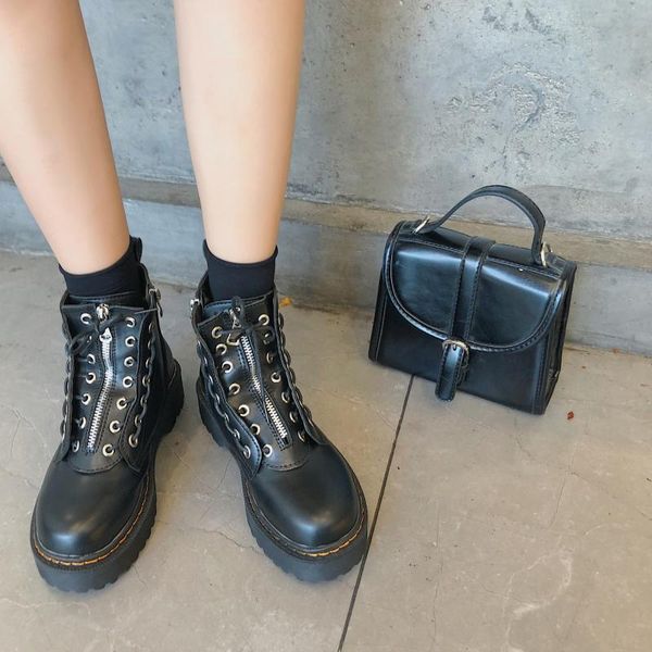 student punk korean ins boots motorcycle chic female british style thick bottom high short fashion, Black
student punk korean ins boots motorcycle chic female british style thick bottom high short fashion, Black