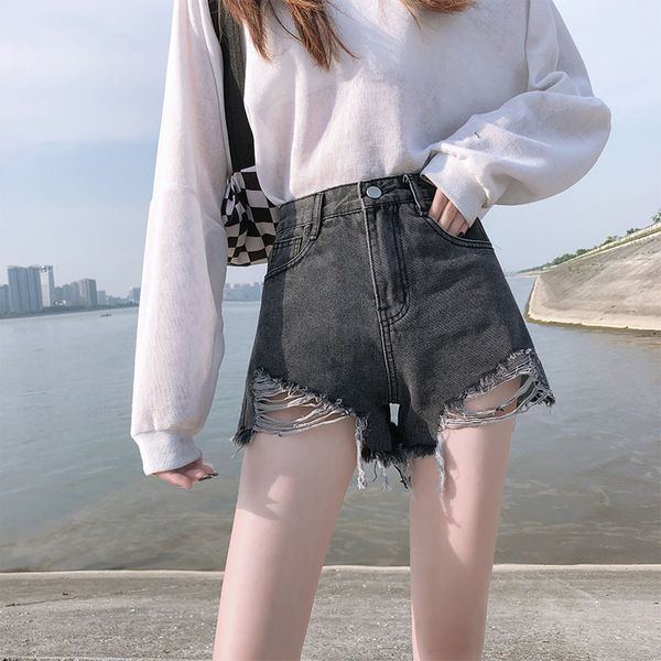women's shorts summer holed fashion 2020 new high waist versatile straight tube show thin wide pants women, White;black
women's shorts summer holed fashion 2020 new high waist versatile straight tube show thin wide pants women, White;black