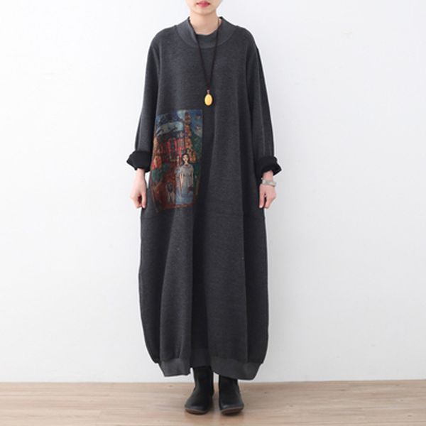 johnature women patchwork print pattern long dresses autumn vintage loose large size o-neck asymmetric vintage dresses 210521, Black;gray
johnature women patchwork print pattern long dresses autumn vintage loose large size o-neck asymmetric vintage dresses 210521, Black;gray