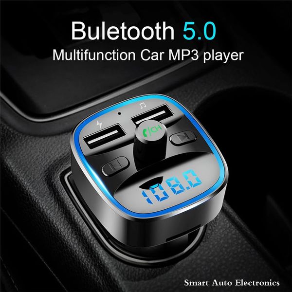 

bluetooth car kit mp3 player handscalling fm transmitter modulator 5.0 receiver dual usb mobile phone quick charger u disk tf card interior