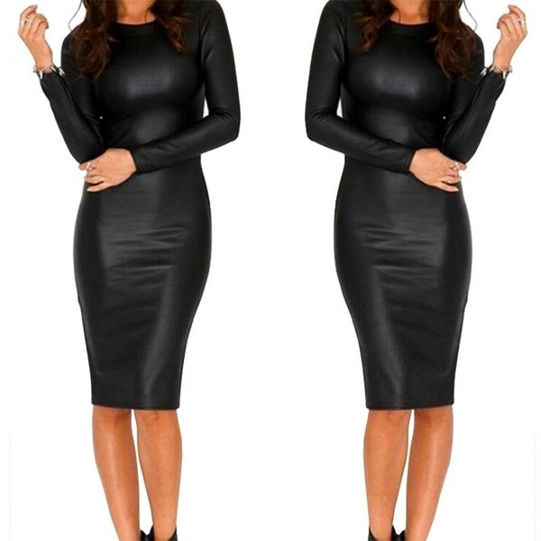 casual dresses 2021 women imitation pu leather long sleeve crew neck midi party dress clubwear black vestido de festa, Black;gray
casual dresses 2021 women imitation pu leather long sleeve crew neck midi party dress clubwear black vestido de festa, Black;gray