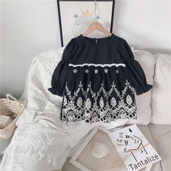 girl's dresses girls embroidered dress 2021 spring korean baby girl black vintage princess 2-7 years vestido children casual clothing, Red;yellow
girl's dresses girls embroidered dress 2021 spring korean baby girl black vintage princess 2-7 years vestido children casual clothing, Red;yellow