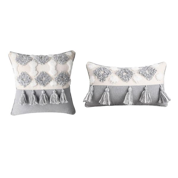 moroccan style cushion cover tuft tassels for sofa bed grey stripe pillow case