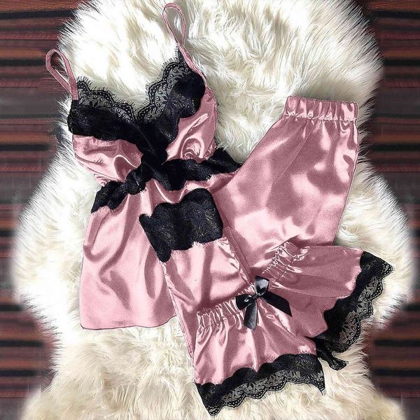 3 pieces silk lace women sleepwear spaghetti strap pajamas sets satin camisole shorts long pants ladies nightwear pyjama big, Black;red
3 pieces silk lace women sleepwear spaghetti strap pajamas sets satin camisole shorts long pants ladies nightwear pyjama big, Black;red