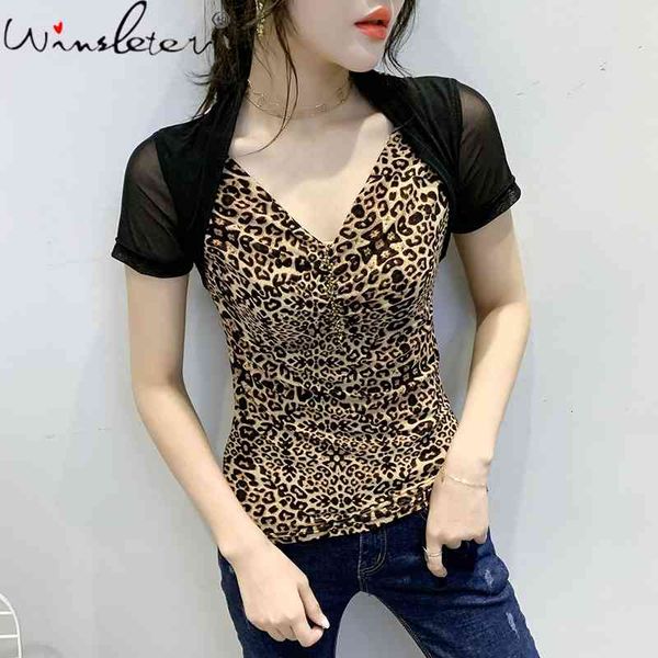 women's t-shirt summer european style slim fashion leopard spliced lace shiny beading women all match tees t13923a 5uhv, White
women's t-shirt summer european style slim fashion leopard spliced lace shiny beading women all match tees t13923a 5uhv, White