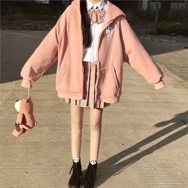 women's hoodies & sweatshirts qweek soft girl kawaii pink zip up women japanese harajuku print long sleeve sweatshirt student cute al, Black
women's hoodies & sweatshirts qweek soft girl kawaii pink zip up women japanese harajuku print long sleeve sweatshirt student cute al, Black