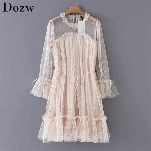 women sequin lace dress long sleeve see through mesh elegant party ladies loose pleated beach short vestidos 210515, Black;gray
women sequin lace dress long sleeve see through mesh elegant party ladies loose pleated beach short vestidos 210515, Black;gray