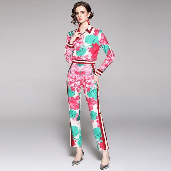 women's two piece pants 2021 fashion women flower print long suit turn down collar full sleeve blouse + slim ankle sets, White
women's two piece pants 2021 fashion women flower print long suit turn down collar full sleeve blouse + slim ankle sets, White