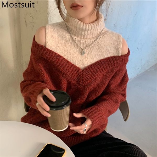 fake two pieces knitted sweater jumpers women full sleeve turtleneck shoulder open color-blocked pullovers femme 210514, White;black
fake two pieces knitted sweater jumpers women full sleeve turtleneck shoulder open color-blocked pullovers femme 210514, White;black