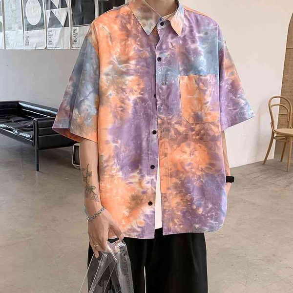 men's casual shirts summer short-sleeved fashion printed men streetwear korean loose tie-dye mens hawaiian cvoi, White;black
men's casual shirts summer short-sleeved fashion printed men streetwear korean loose tie-dye mens hawaiian cvoi, White;black