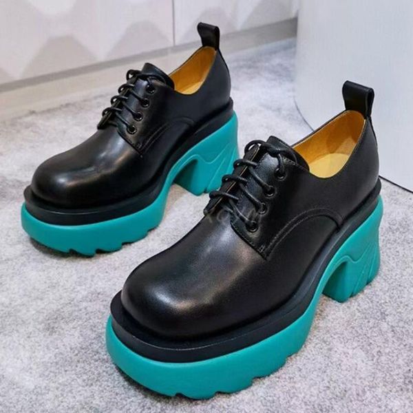 dress shoes green color thick sole square heels chunky runway women round toe lace up genuine leather platform, Black
dress shoes green color thick sole square heels chunky runway women round toe lace up genuine leather platform, Black