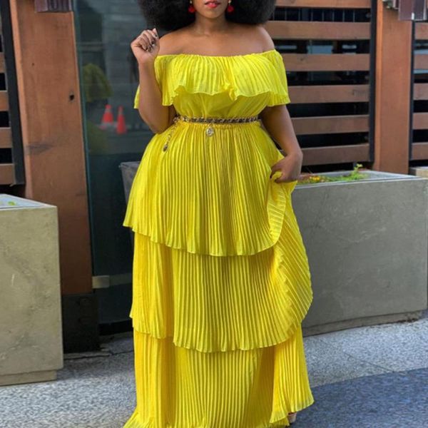 casual dresses women yellow dress summer pleated one neck 2021 female chiffon african, Black;gray
casual dresses women yellow dress summer pleated one neck 2021 female chiffon african, Black;gray