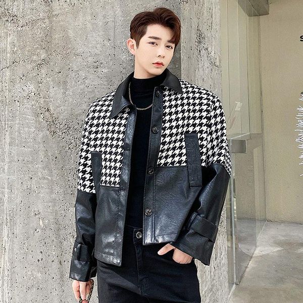men's jackets male japan korea streetwear retro fashion coat outerwear men spring autumn houndstooth splice casual loose jacket overcoa, Black;brown 
men's jackets male japan korea streetwear retro fashion coat outerwear men spring autumn houndstooth splice casual loose jacket overcoa, Black;brown