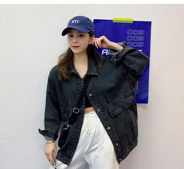 women's jackets denim jacket 2021 korean style solid lapel long sleeve casual blue outwear autumn winter loose jeans coats female, Black;brown
women's jackets denim jacket 2021 korean style solid lapel long sleeve casual blue outwear autumn winter loose jeans coats female, Black;brown