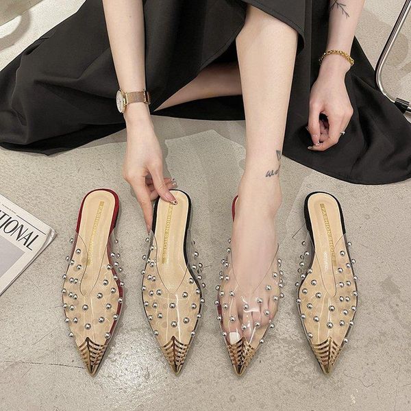slippers women's 2021 female summer footwear rivet flat-bottom transparent shoes outdoor pointed-toe flat sandals for womans, Black
slippers women's 2021 female summer footwear rivet flat-bottom transparent shoes outdoor pointed-toe flat sandals for womans, Black