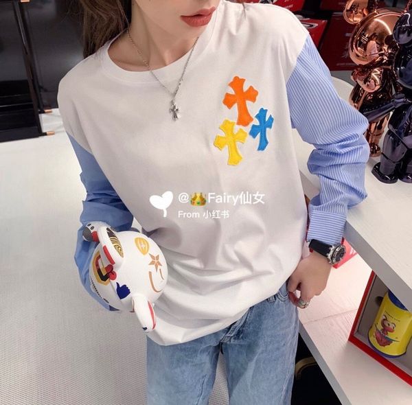 shirt 21ss spring and autumn embroidery sanskrit cross stitching stripe men's women's long sleeve sweater, White
shirt 21ss spring and autumn embroidery sanskrit cross stitching stripe men's women's long sleeve sweater, White