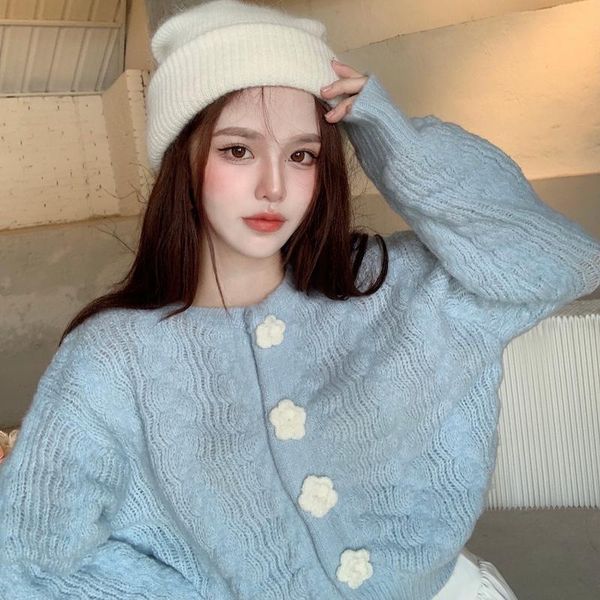 women's knits & tees 2021 autumn winter round neck knitted jacket twist three-dimensional flower sweater cardigan female long sleeve 58, White
women's knits & tees 2021 autumn winter round neck knitted jacket twist three-dimensional flower sweater cardigan female long sleeve 58, White