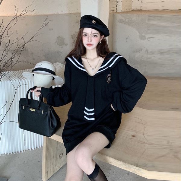 age reducing college style navy tie hoodls long sleeved sweater women's autumn korean loose lower garment missing black top
age reducing college style navy tie hoodls long sleeved sweater women's autumn korean loose lower garment missing black top