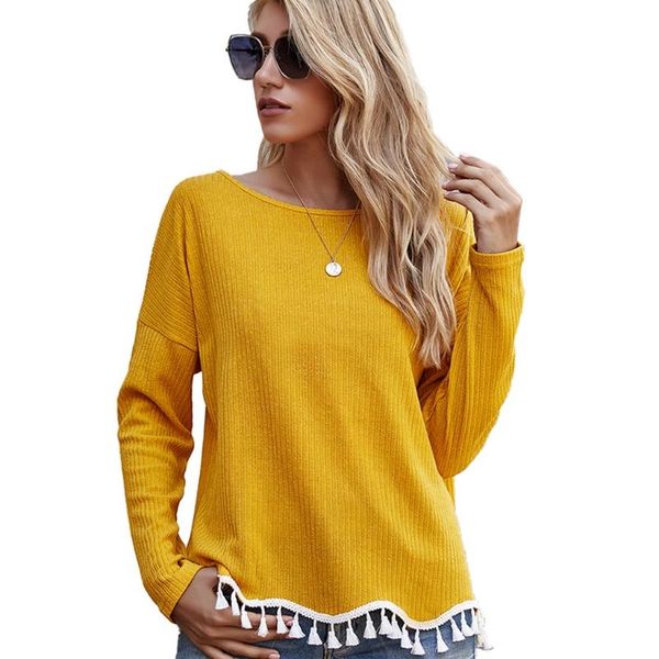 women autumn long sleeve crew neck t shirt solid color fringe tassels wavy hem pullover ribbed casual loose jumper streetwe women's t-, White
women autumn long sleeve crew neck t shirt solid color fringe tassels wavy hem pullover ribbed casual loose jumper streetwe women's t-, White