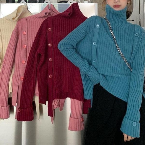 women's sweaters deeptown korean style turtleneck knitted sweater women solid oversize pullover buttons autumn winter temperament jumpe, White;black
women's sweaters deeptown korean style turtleneck knitted sweater women solid oversize pullover buttons autumn winter temperament jumpe, White;black