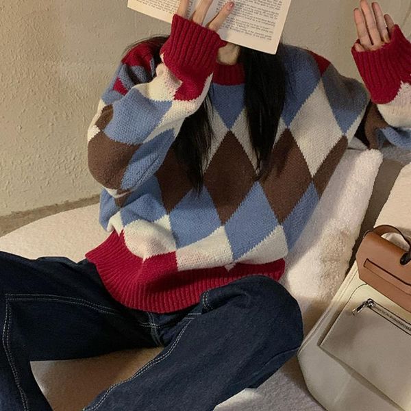 women's sweaters christmas contrast lingge loose pullover sweater warm and thickened in winter, wearing long sleeved for women, White;black
women's sweaters christmas contrast lingge loose pullover sweater warm and thickened in winter, wearing long sleeved for women, White;black