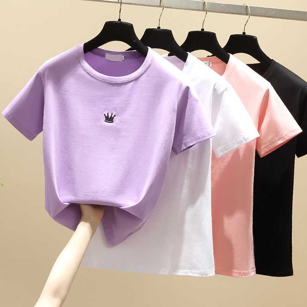 women's t-shirt crown embroidery summer t-shirts women o-neck short sleeve casual korean loose cotton shirts streetwear elega, White
women's t-shirt crown embroidery summer t-shirts women o-neck short sleeve casual korean loose cotton shirts streetwear elega, White