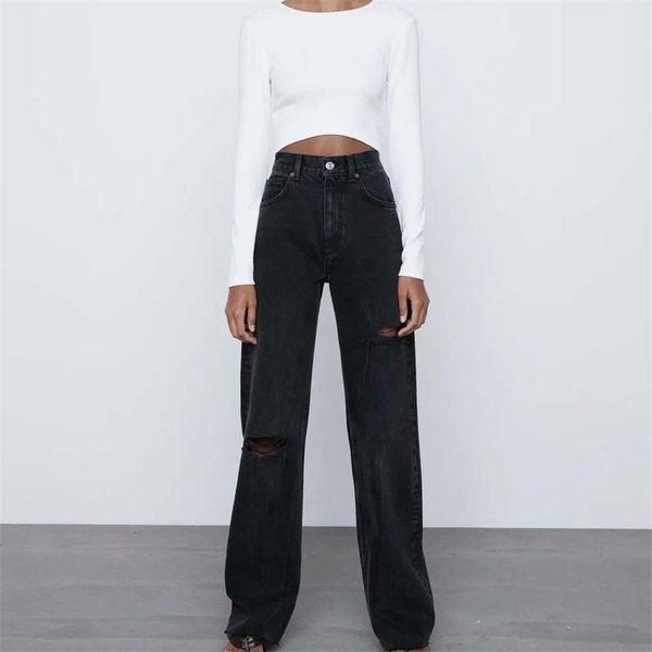 women's jeans mesttraf women 2021 fashion ripped hole wide leg vintage high waist zipper female trousers streetwear, Blue
women's jeans mesttraf women 2021 fashion ripped hole wide leg vintage high waist zipper female trousers streetwear, Blue