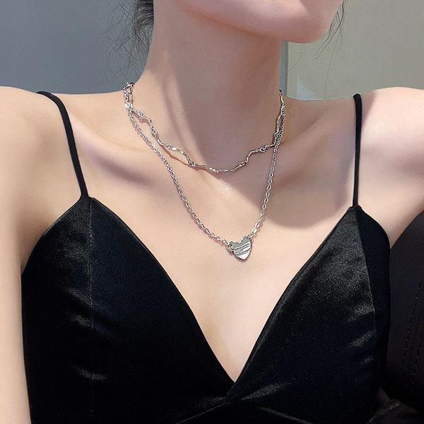 pendant necklaces 2021 double layer design stainless steel heart necklace for women punk hip hop clavicle chain lady jewelry gifts, Silver
pendant necklaces 2021 double layer design stainless steel heart necklace for women punk hip hop clavicle chain lady jewelry gifts, Silver