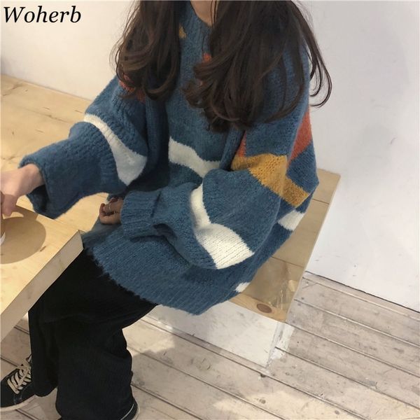 women sweater and pullovers oversized knitwear striped vintage jumpers long sleeve streetwear sweaters pull femme 210417, White;black
women sweater and pullovers oversized knitwear striped vintage jumpers long sleeve streetwear sweaters pull femme 210417, White;black