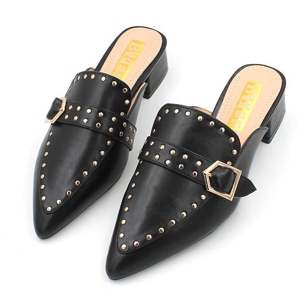 slippers rivet mules shoes women low heel pointed toe flat 2021 summer luxury black white slides
slippers rivet mules shoes women low heel pointed toe flat 2021 summer luxury black white slides