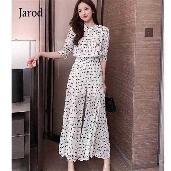 summer chiffon polka dot printed two piece sets women half sleeve ruffles blouses and wide leg pants elegant fashion 210519, White
summer chiffon polka dot printed two piece sets women half sleeve ruffles blouses and wide leg pants elegant fashion 210519, White