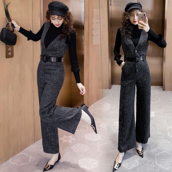 women's two piece pants 2021 autumn winter women casual solid 2 set lady mock neck sweater + high waist suspender female thick suit q30, White
women's two piece pants 2021 autumn winter women casual solid 2 set lady mock neck sweater + high waist suspender female thick suit q30, White