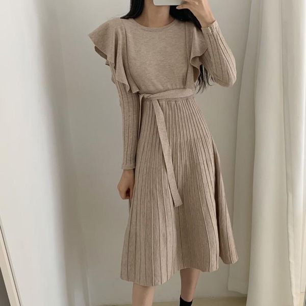 casual dresses elegant woman ruffles pleated dress 2021 autumn one-piece fashion long sleeve knitted sweater vintage lace up, Black;gray
casual dresses elegant woman ruffles pleated dress 2021 autumn one-piece fashion long sleeve knitted sweater vintage lace up, Black;gray