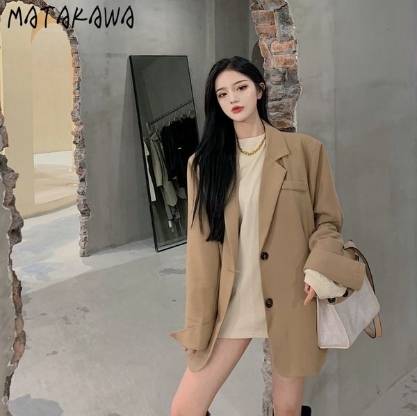matakawa single breasted notched blazer women british style mid-length loose women blazers retro temperament khaki suit coat 210513, White;black
matakawa single breasted notched blazer women british style mid-length loose women blazers retro temperament khaki suit coat 210513, White;black