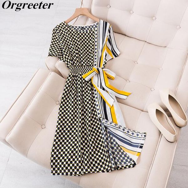 2020 summer women print contrast plaid side lace-up striped chiffon dress ol casual work wear female clothing x0521, Black;gray
2020 summer women print contrast plaid side lace-up striped chiffon dress ol casual work wear female clothing x0521, Black;gray