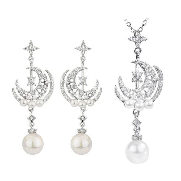 earrings & necklace fashion silver color moon star micro inlaid and imitation pearl sets for graceful girl
earrings & necklace fashion silver color moon star micro inlaid and imitation pearl sets for graceful girl